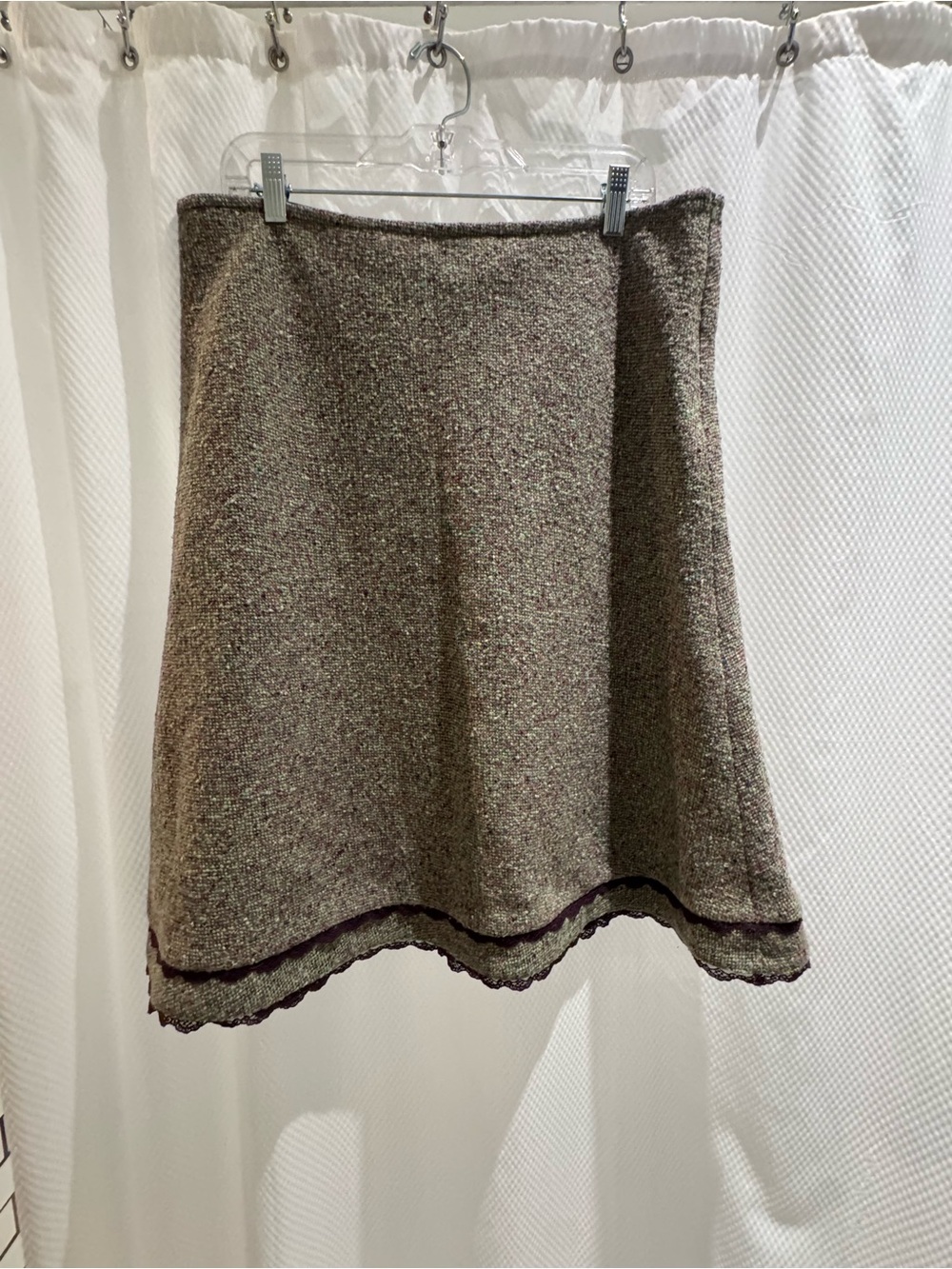 Boden Brown Tweed A-Line Skirt with Lace Hem